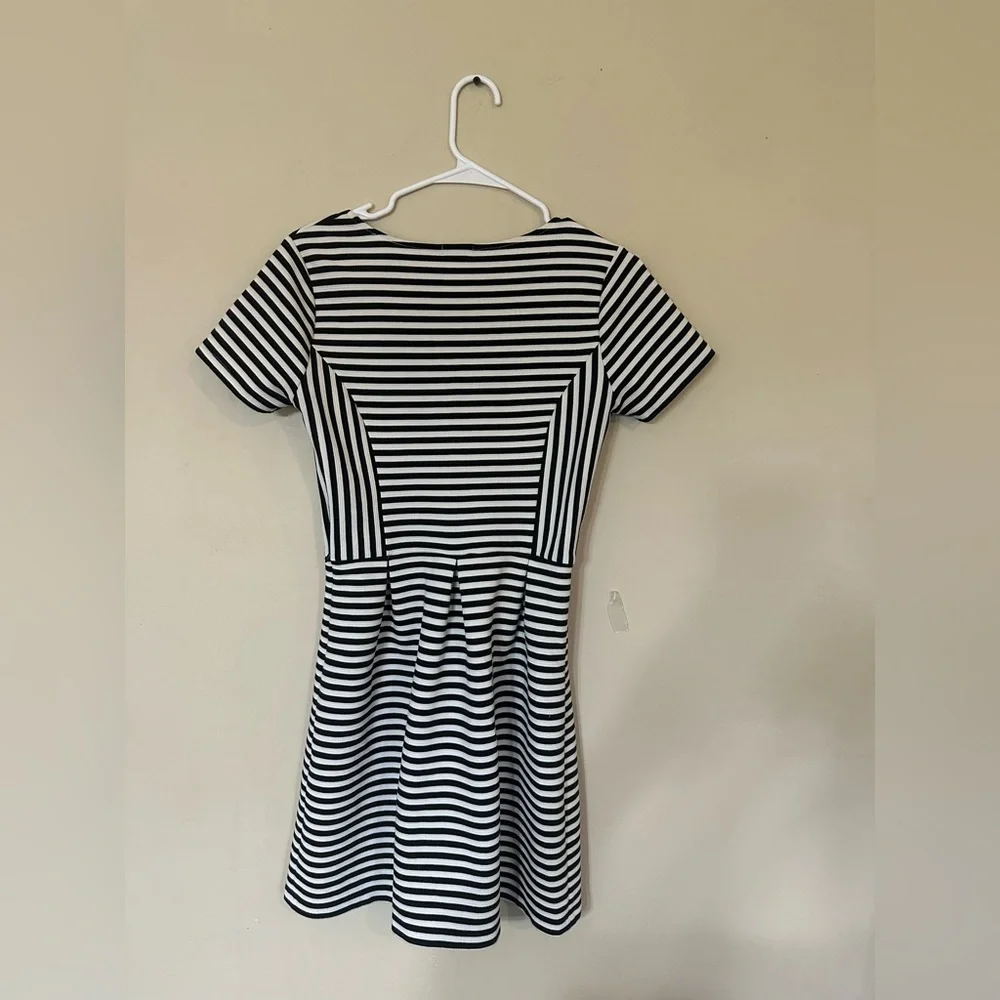 J. Crew Black & White‎ Striped Short-Sleeve Fit-and-Flare Mini Dress